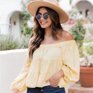 Pink Lily Sunshine off the Shoulder Baby Doll Blouse